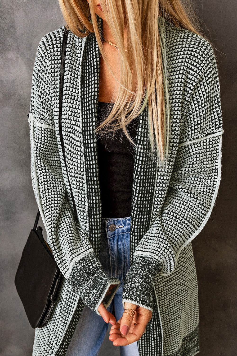 Gray Plus Size Textured Knit Cardigan