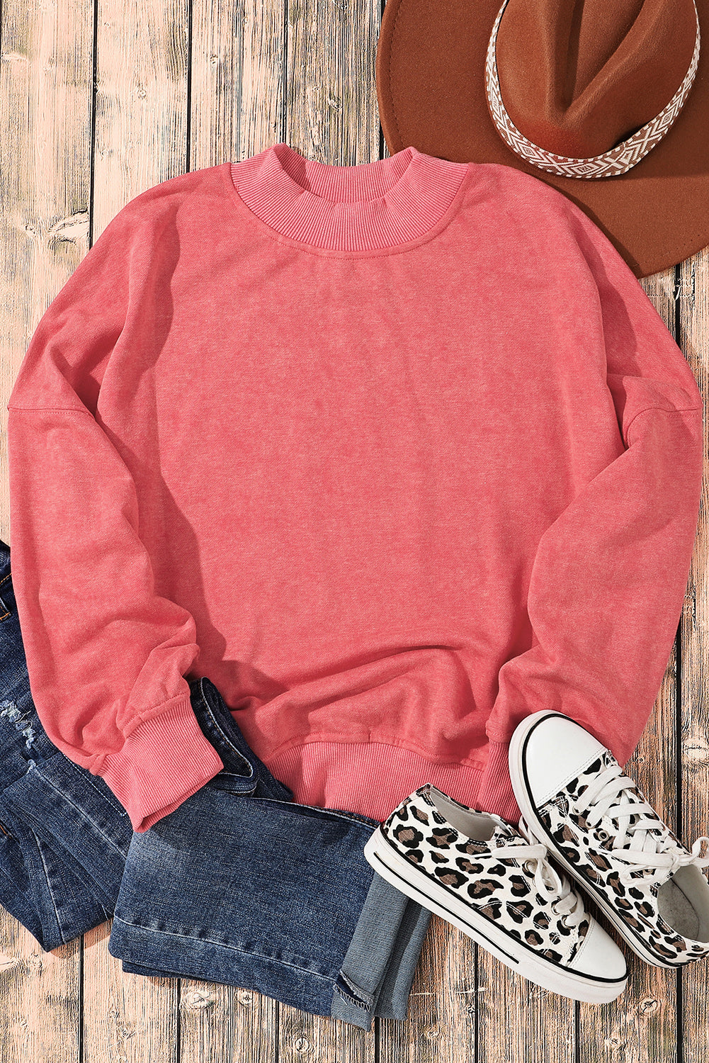 Brown Drop Shoulder Crew Neck Pullover Sweatshirt