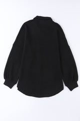 Black Plus Size Chest Pocket Waffle Knit Shirt