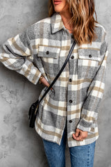 Brown Plaid Print Pocket Women Shacket