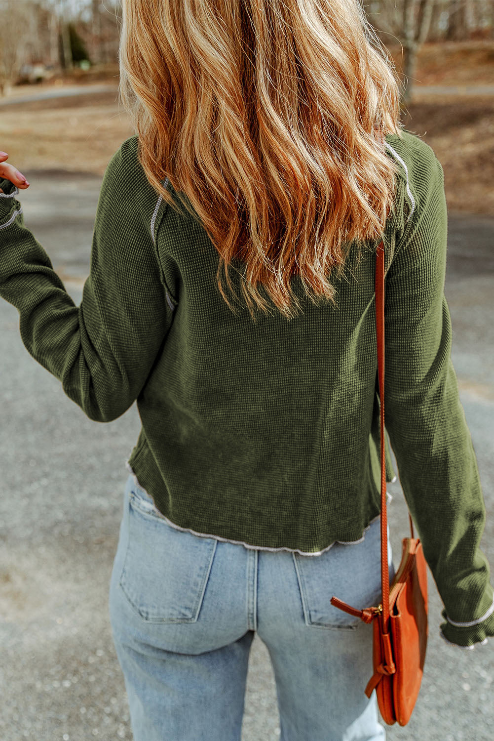 Fiery Red Textured Round Neck Long Sleeve Top