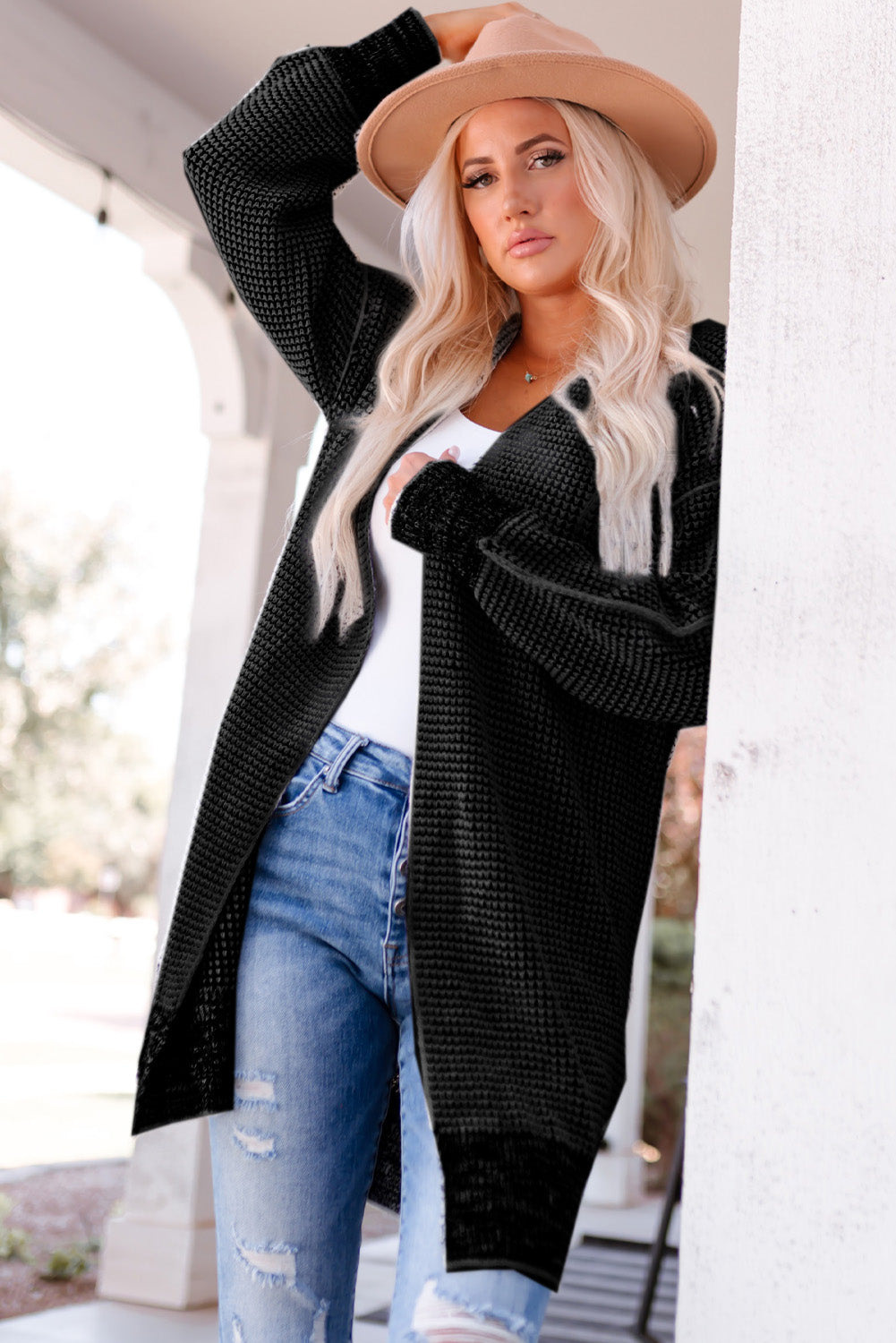 Gray Plus Size Textured Knit Cardigan