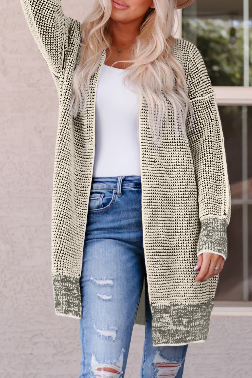 Gray Plus Size Textured Knit Cardigan