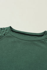 Green Lace Long Sleeve Textured Pullover