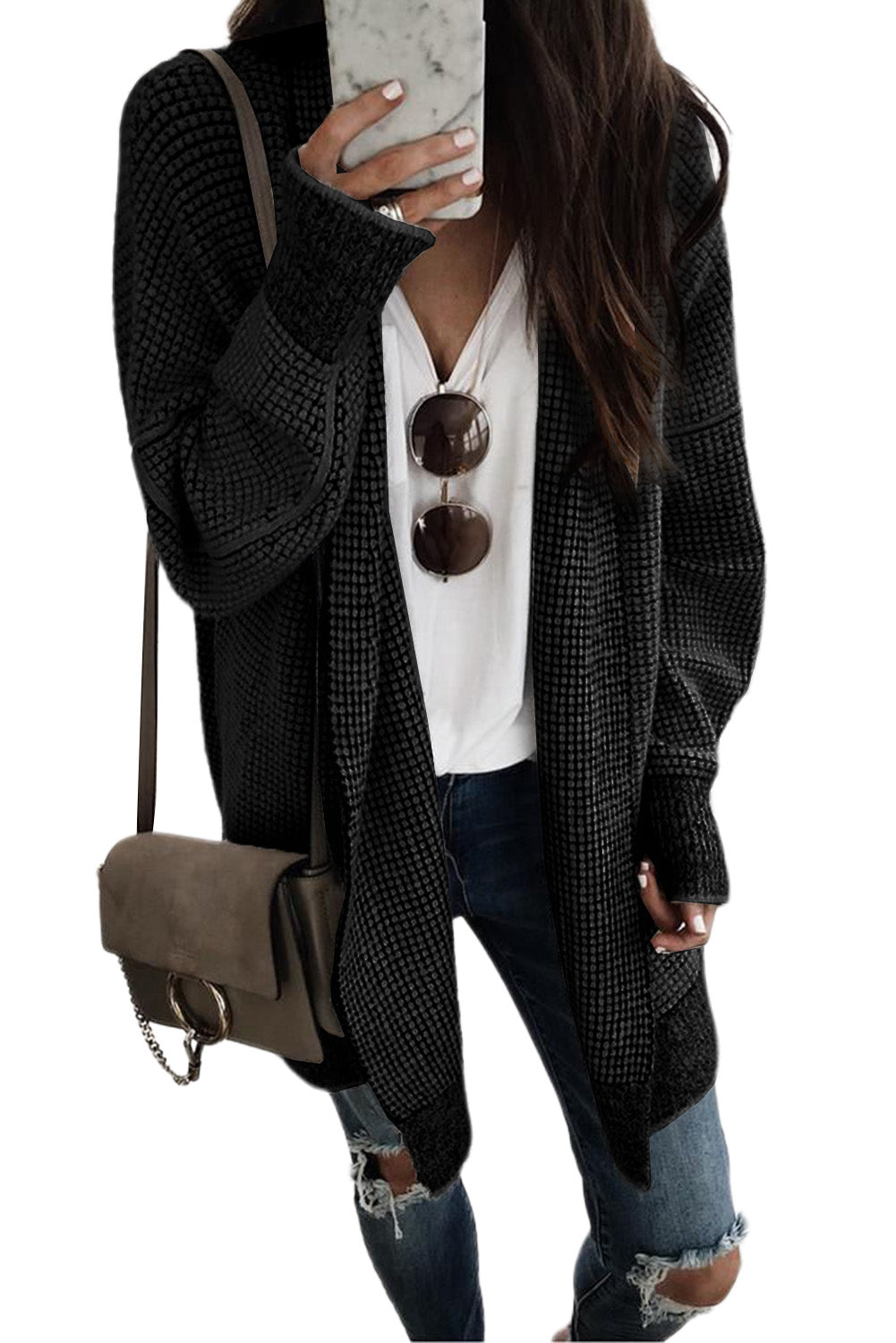 Gray Plus Size Textured Knit Cardigan