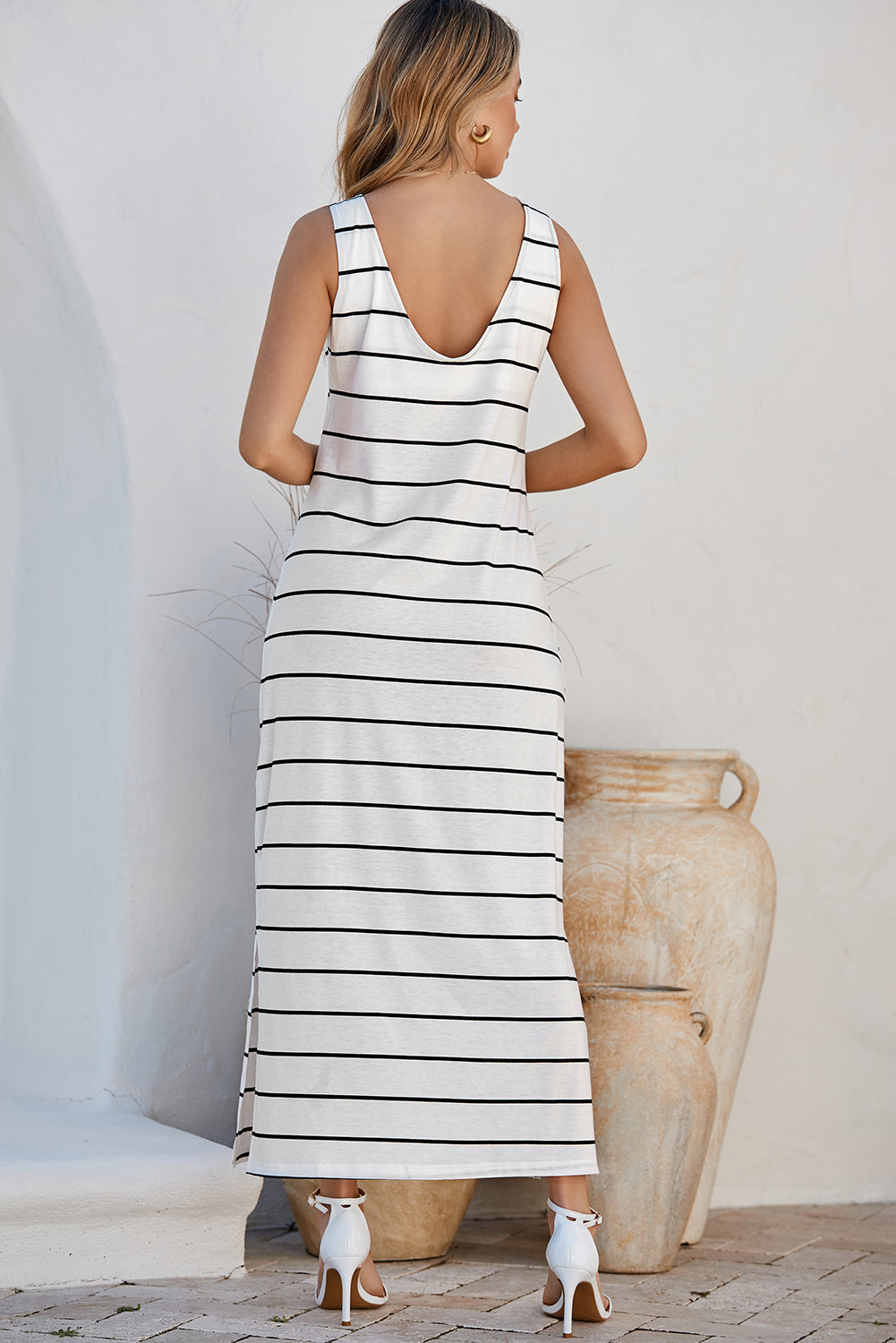 Black Plus Size Striped Loose Long Shift Dress