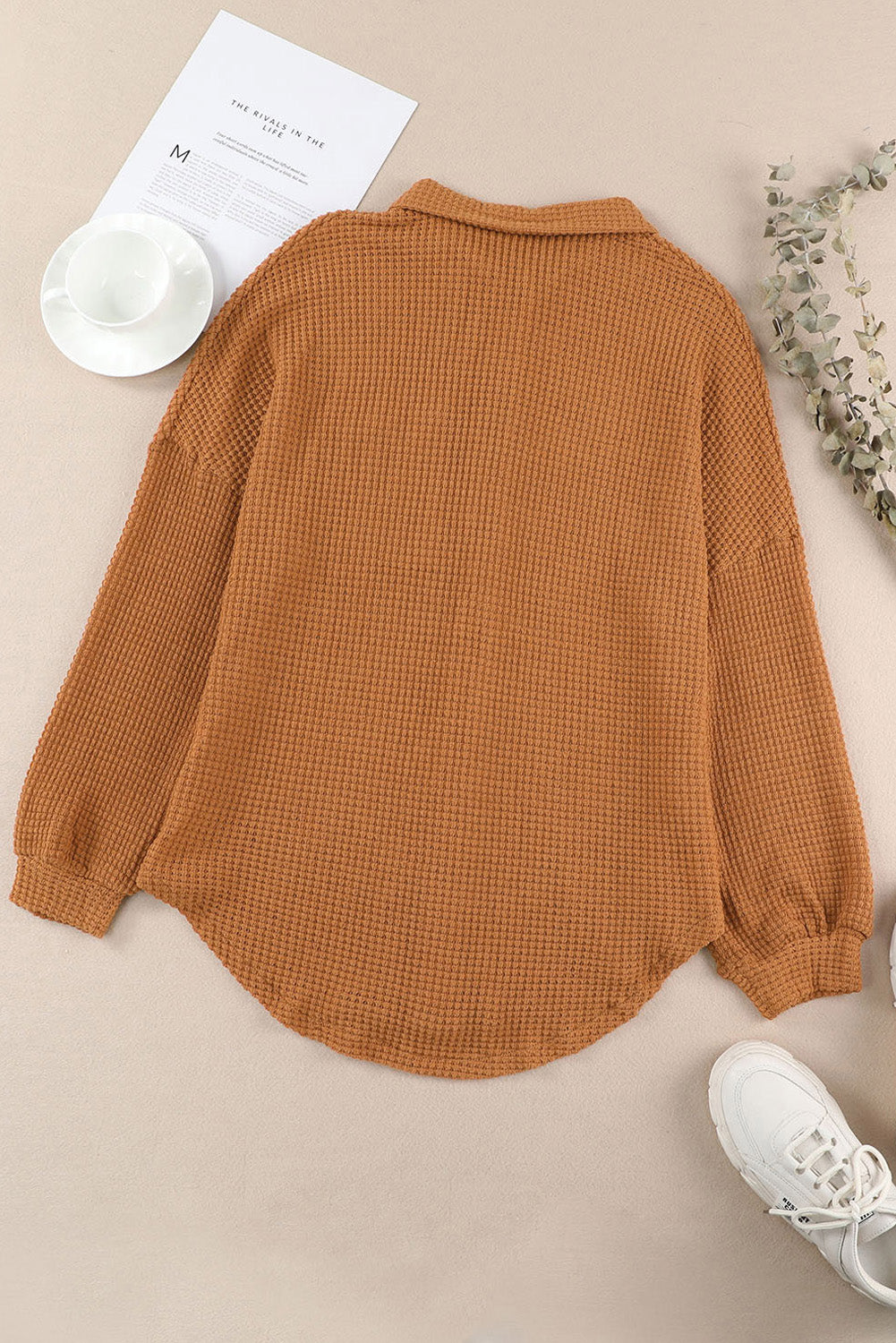 Black Plus Size Chest Pocket Waffle Knit Shirt