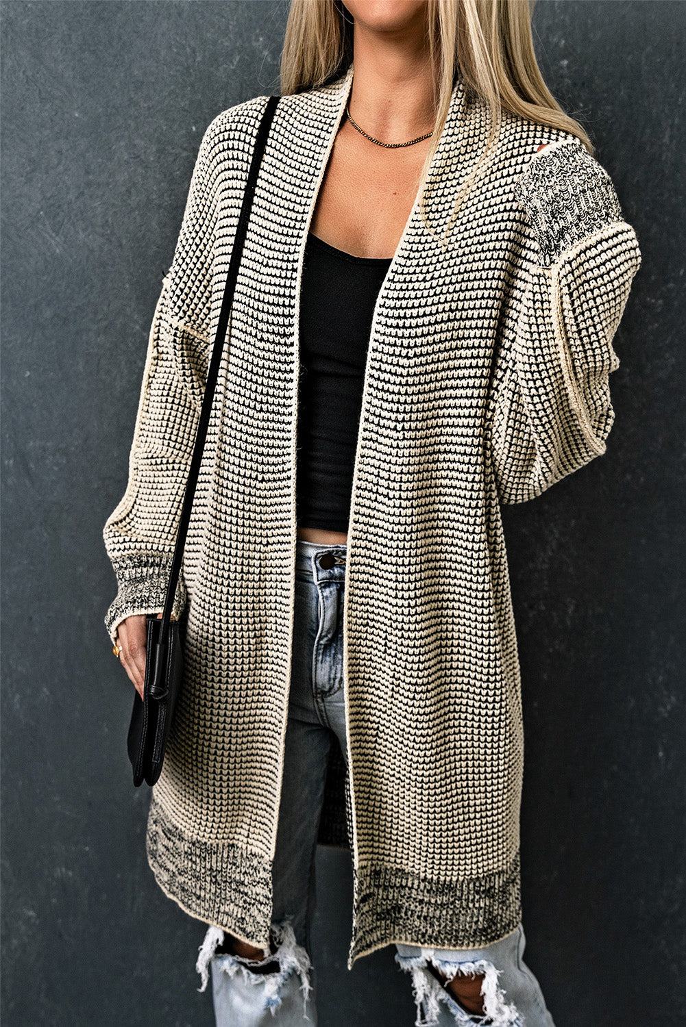 Gray Plus Size Textured Knit Cardigan