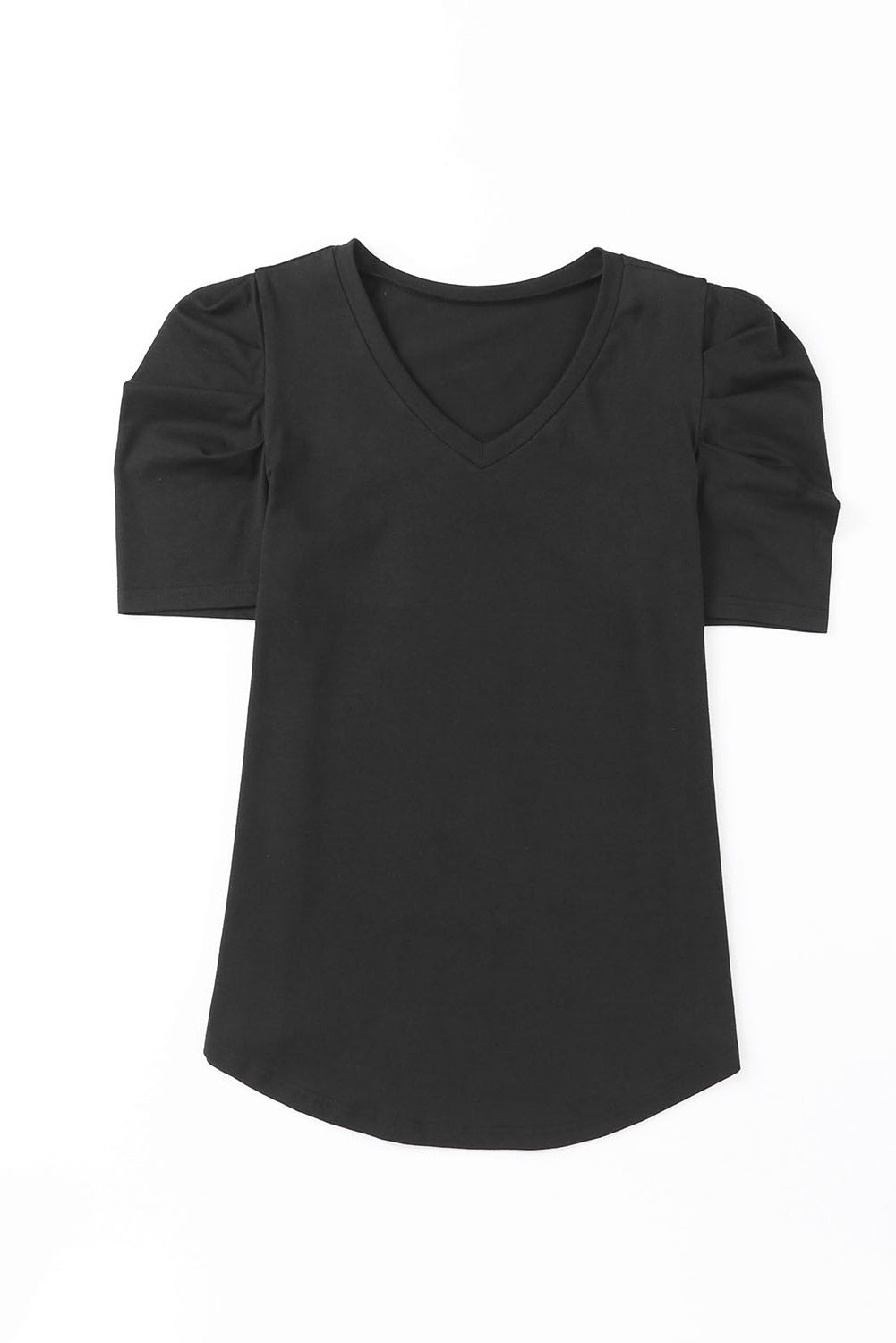 Black Puff Sleeve V-Neck T-Shirt