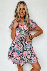 Pink Floral Ricrac Embellished Tiered Mini Dress