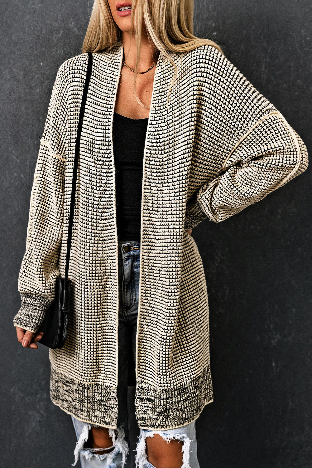 Gray Plus Size Textured Knit Cardigan