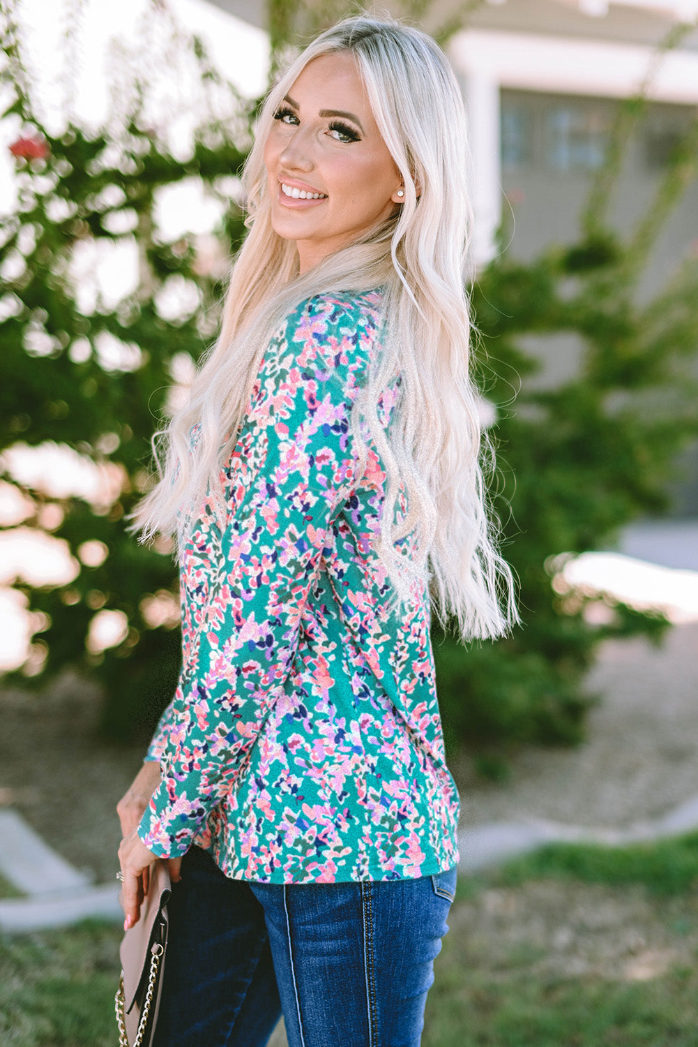 Green Wrap V Neck Floral Maxi Dress