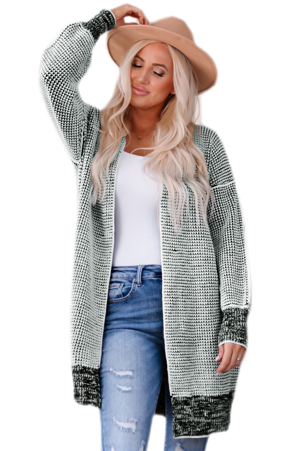 Gray Plus Size Textured Knit Cardigan