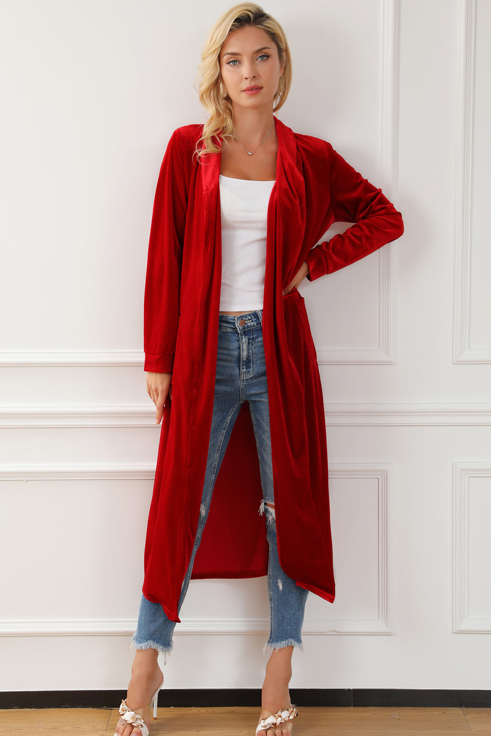 Open Front Velvet Blazer