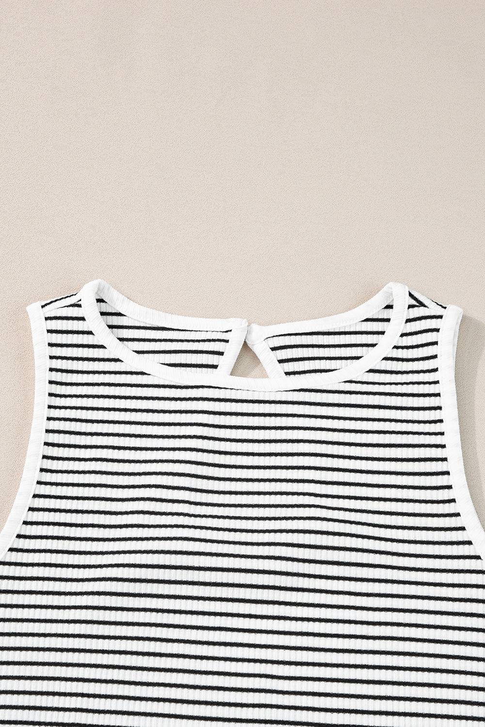 White Striped Print Ribbed Knit Sleeveless Top