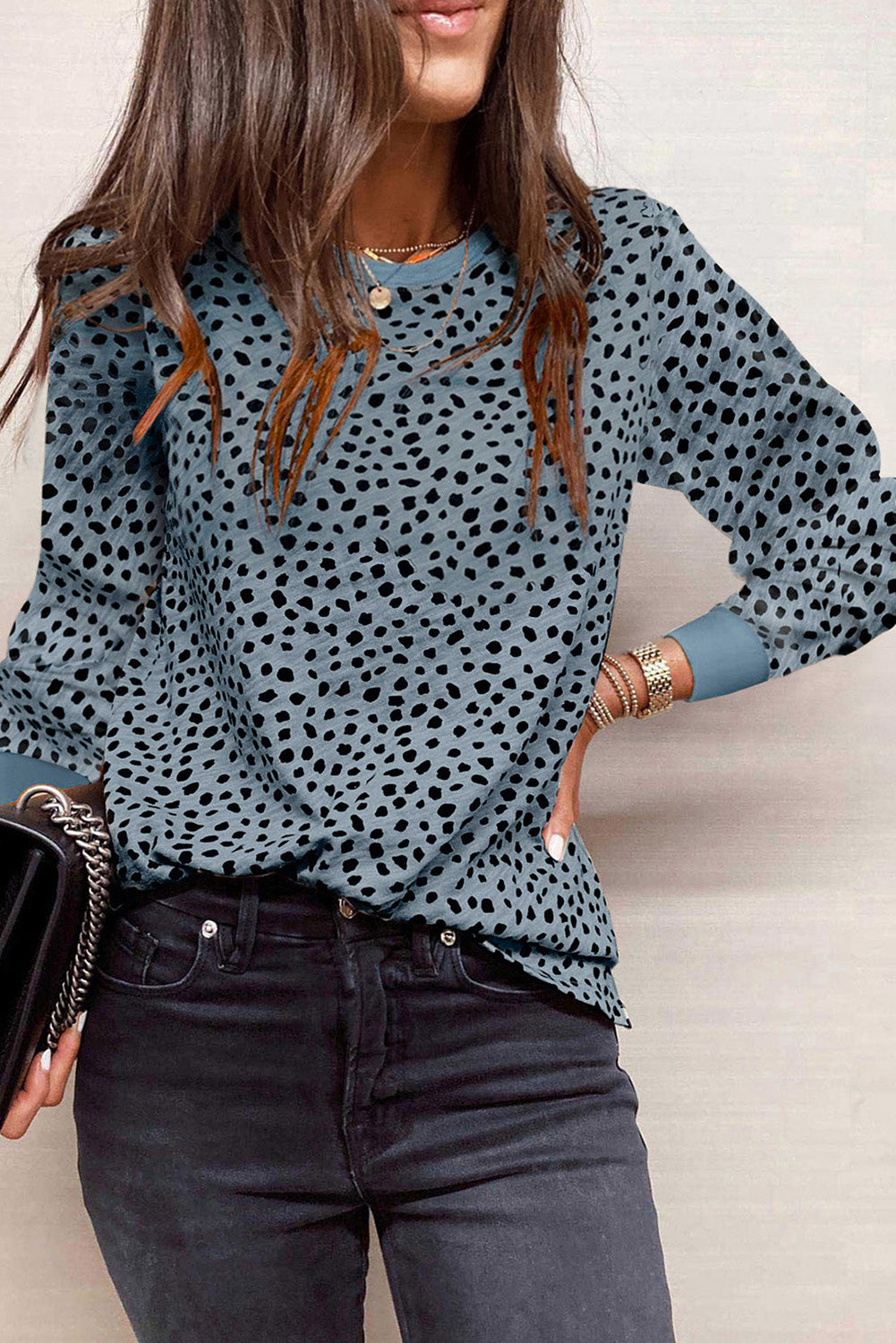 Gray Cheetah Print O-neck Short Sleeve T Shirt