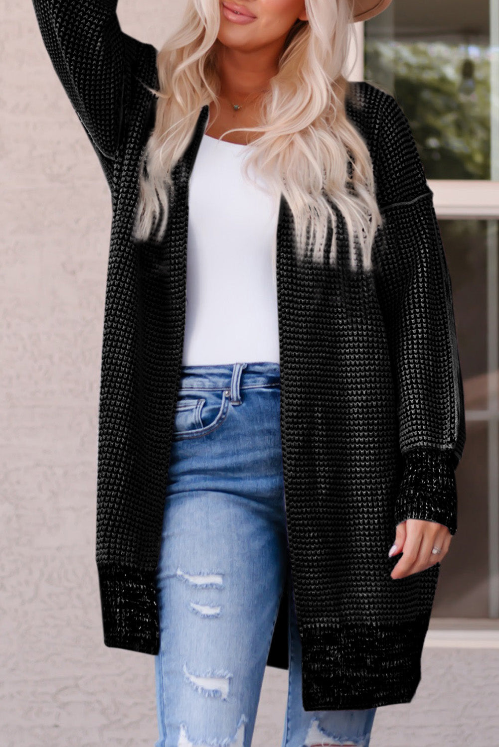 Gray Plus Size Textured Knit Cardigan