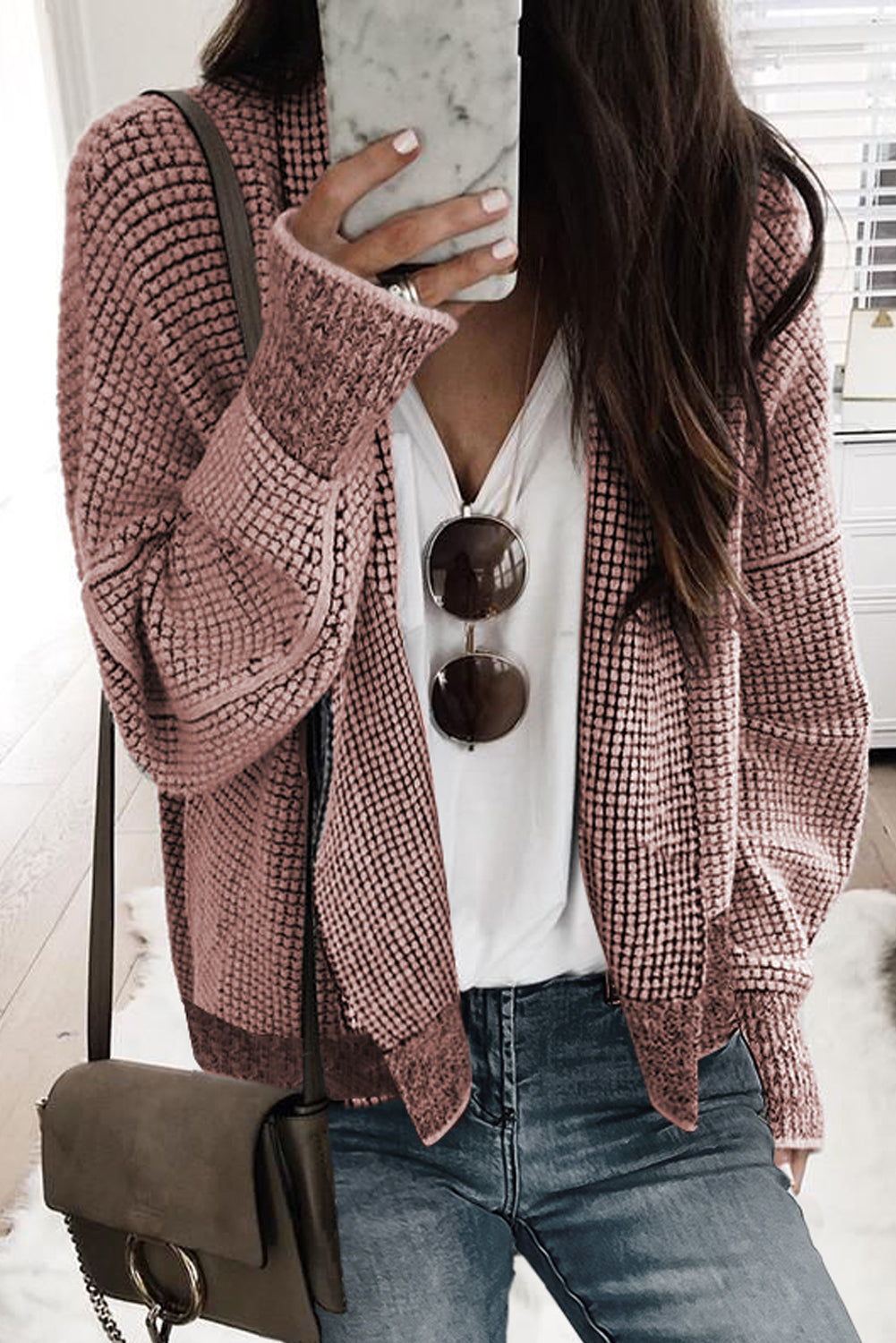 Gray Plus Size Textured Knit Cardigan