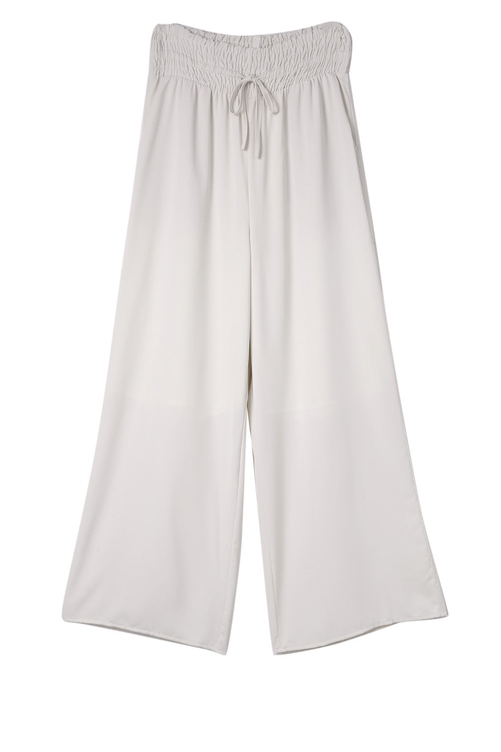 Beige Smocked High Waist Wide Leg Pants