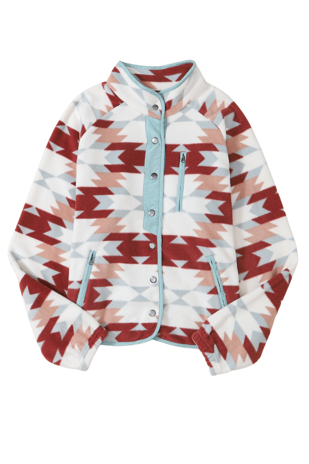 Fiery Red Geometric Aztec Pattern Plus Size Fleece Jacket