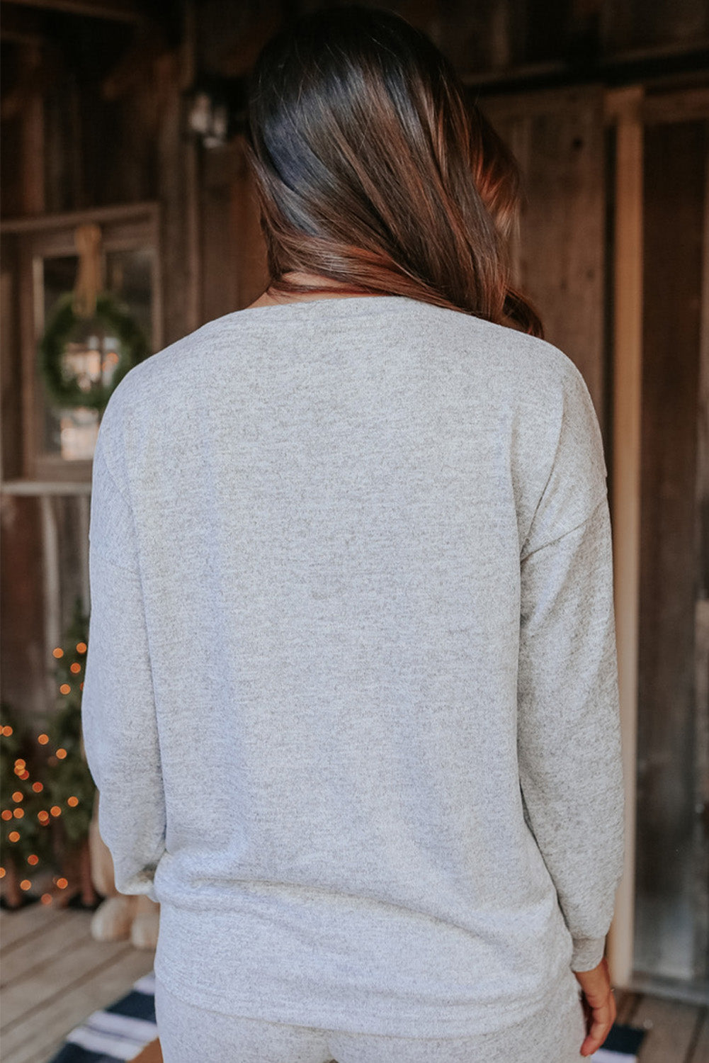 Gray Long Sleeve Pullover and Jogger Pants Lounge Set