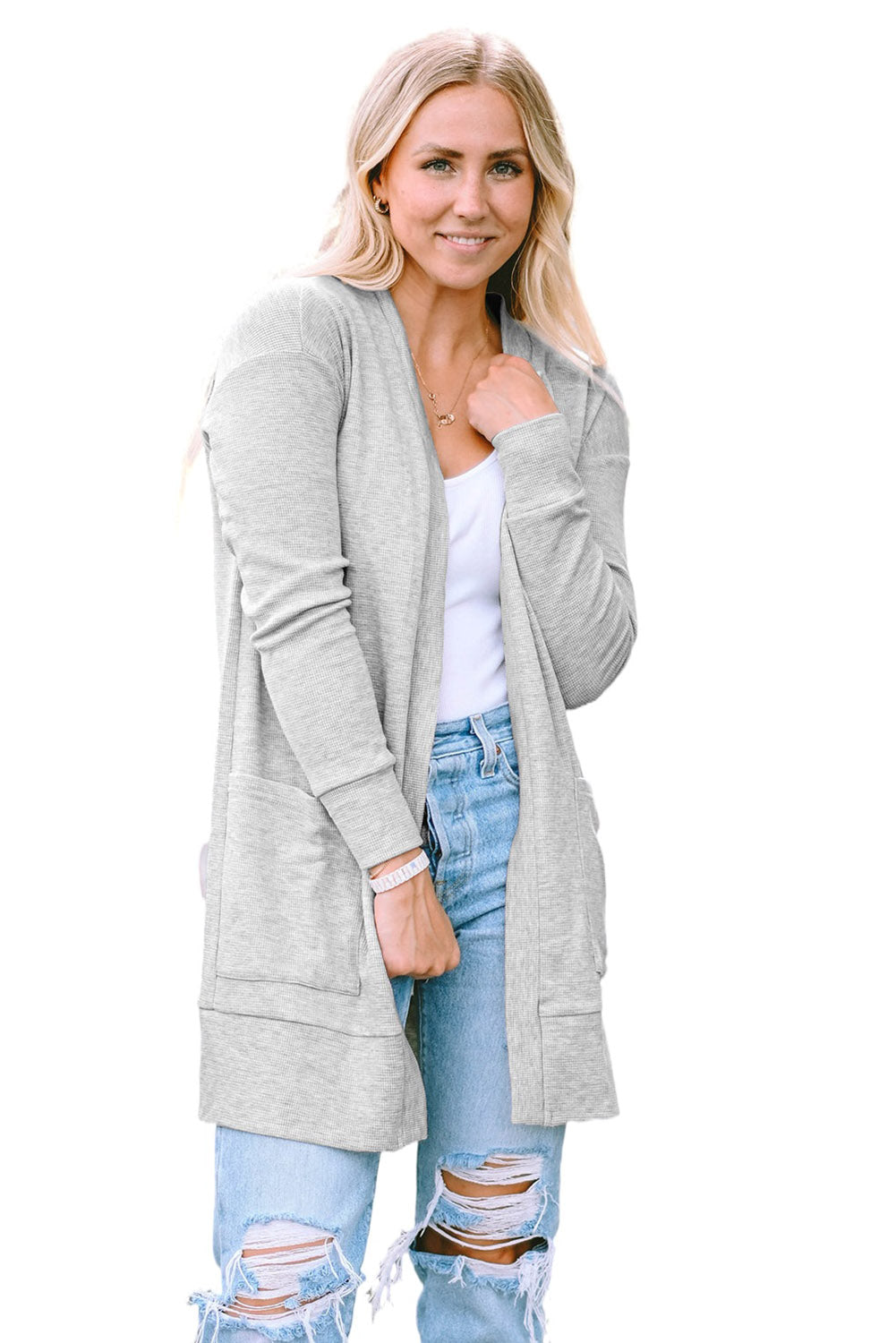 Thermal Knit Pocketed Plus Size Cardigan