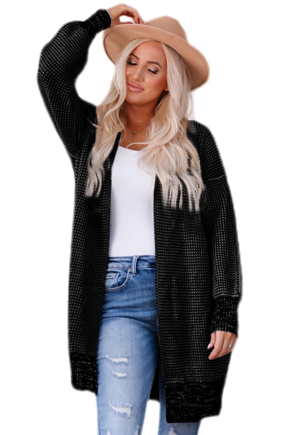 Gray Plus Size Textured Knit Cardigan