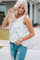 Gray Leopard Print Crew Neck Tank Top