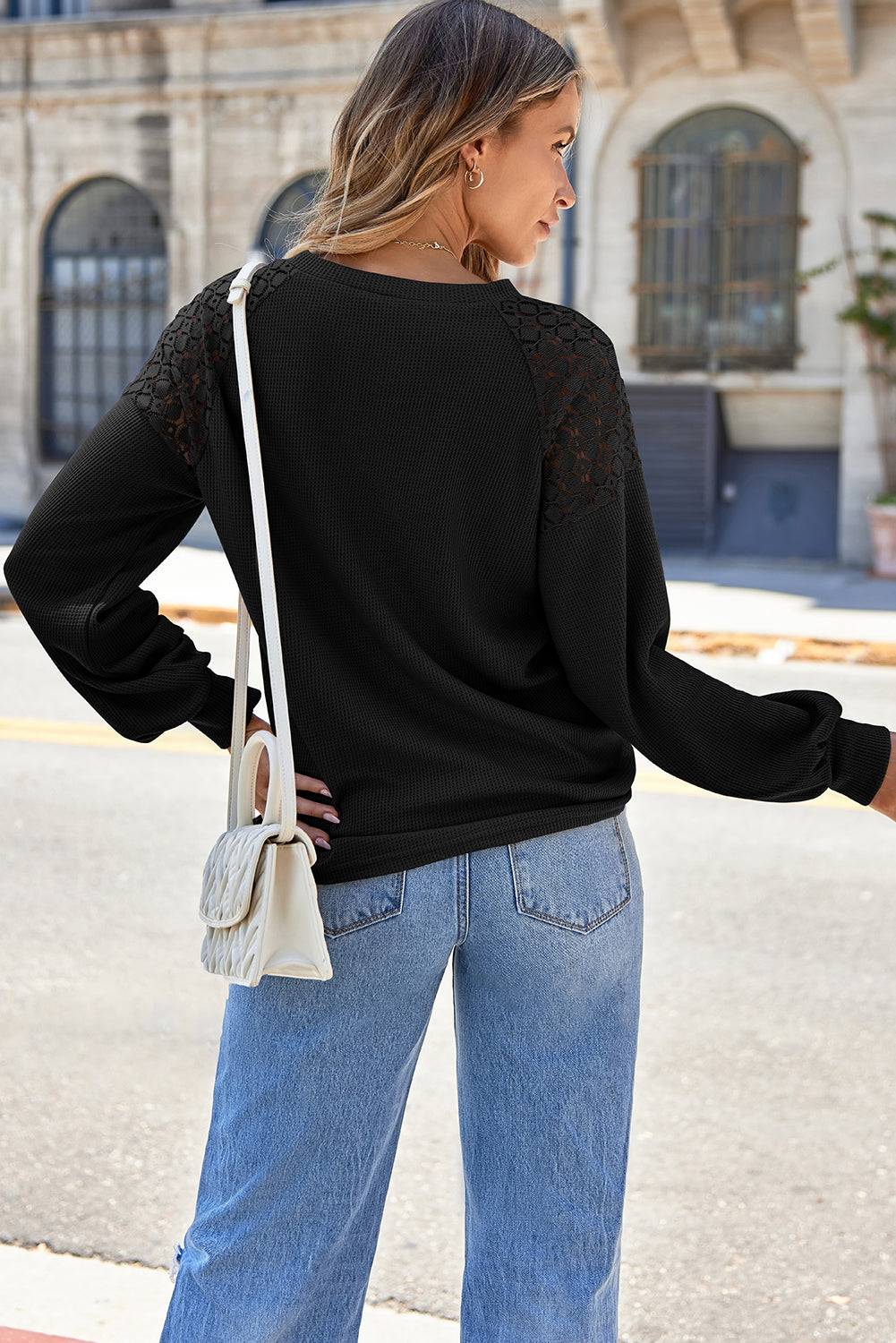 Green Lace Long Sleeve Textured Pullover