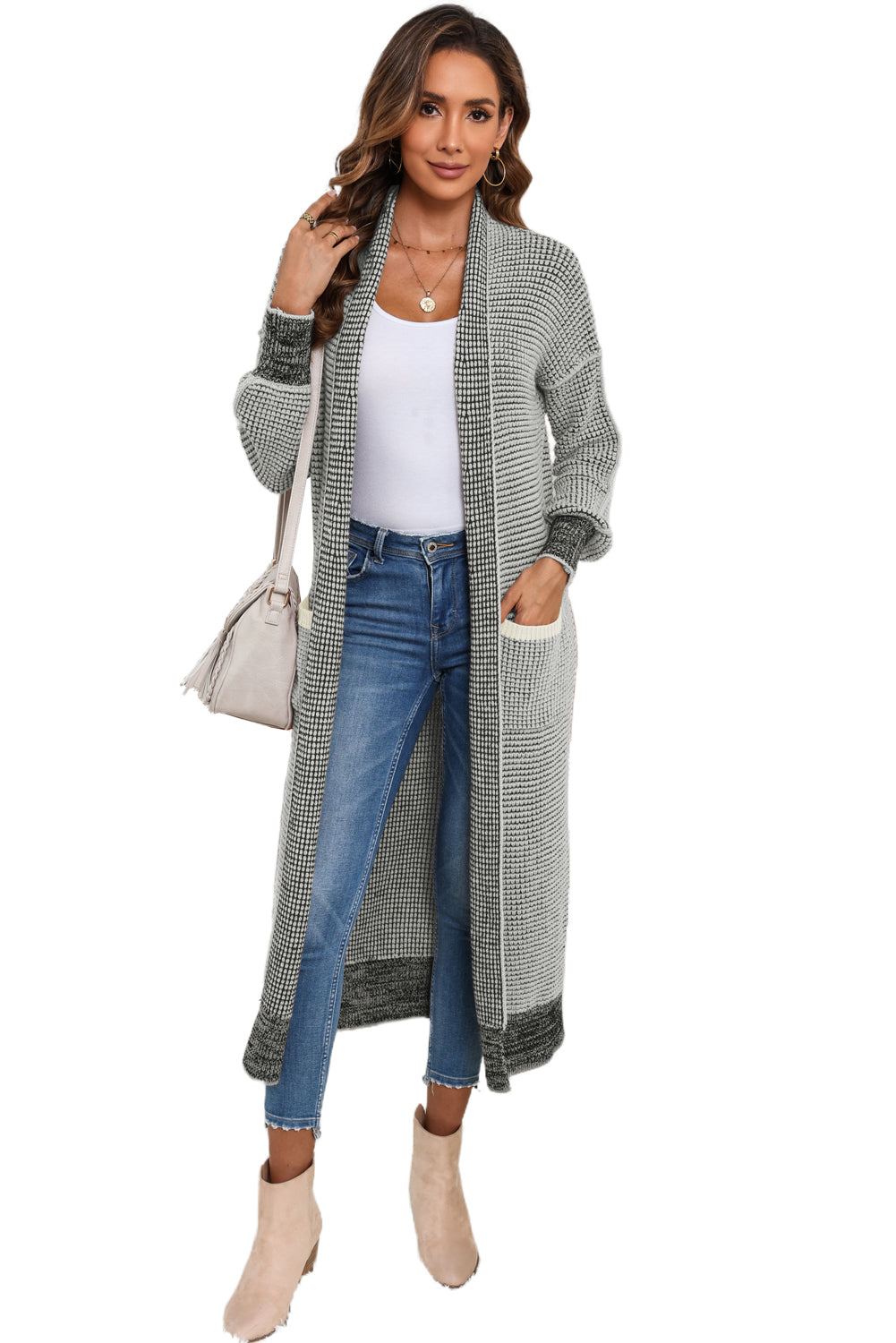 Gray Plus Size Textured Knit Cardigan