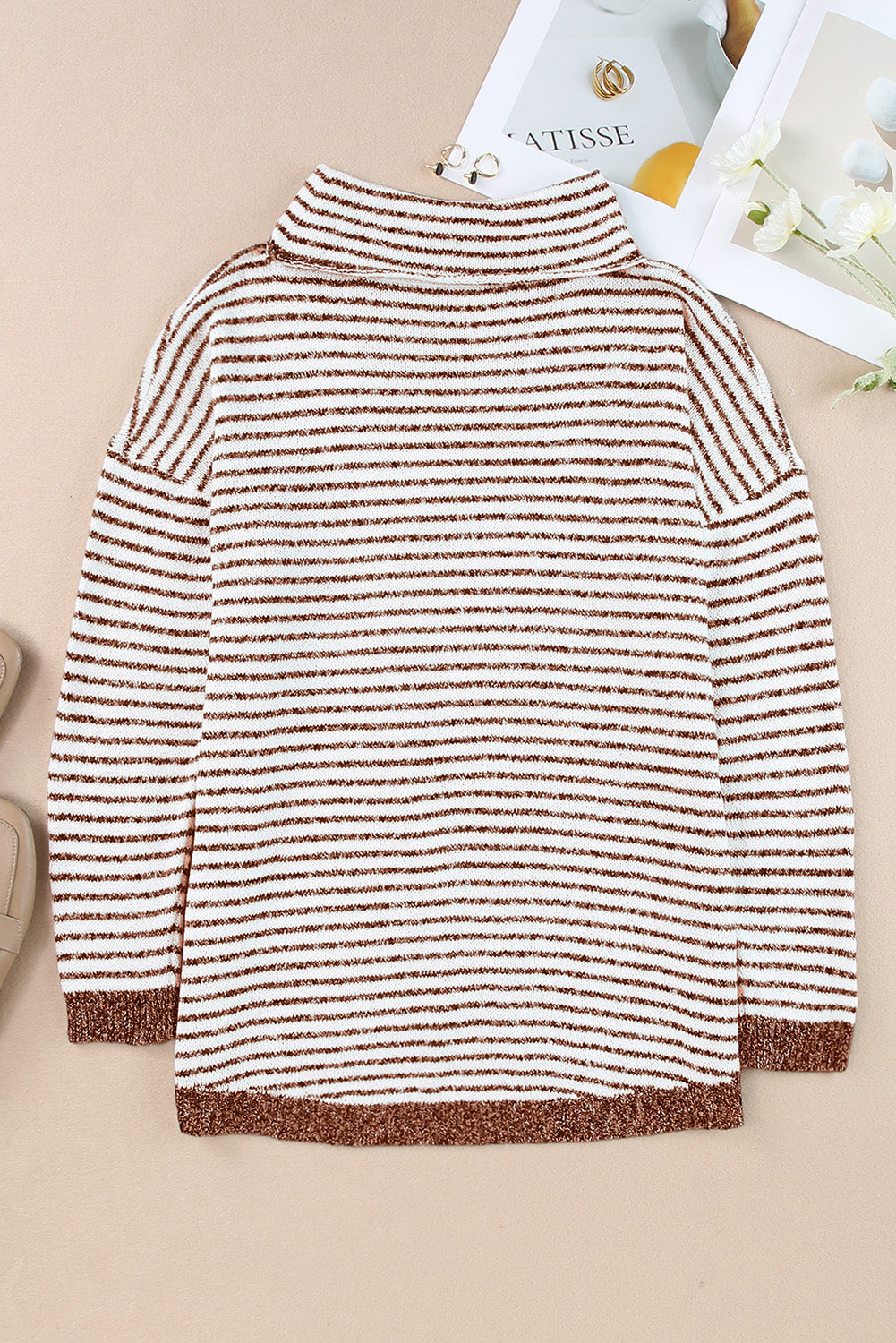 Black Striped Turtleneck Loose Sweater