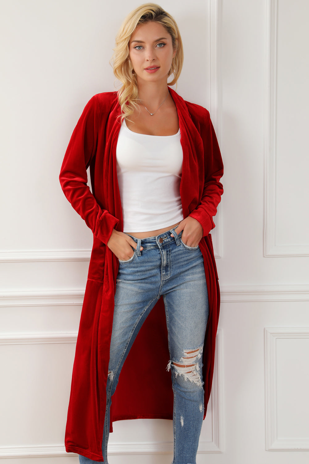 Open Front Velvet Blazer