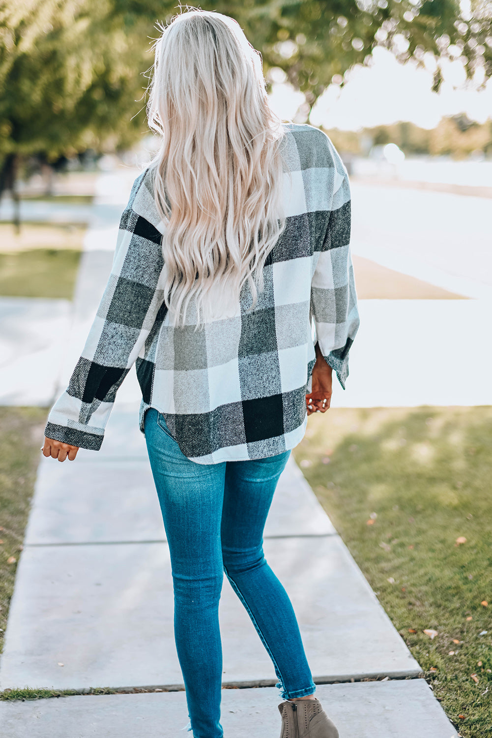 Gray Plus Size Checkered Button-Up Shacket