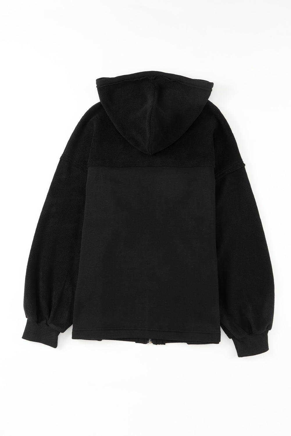 Black Plus Size Bishop Sleeve Zip Up Hooded Jacket