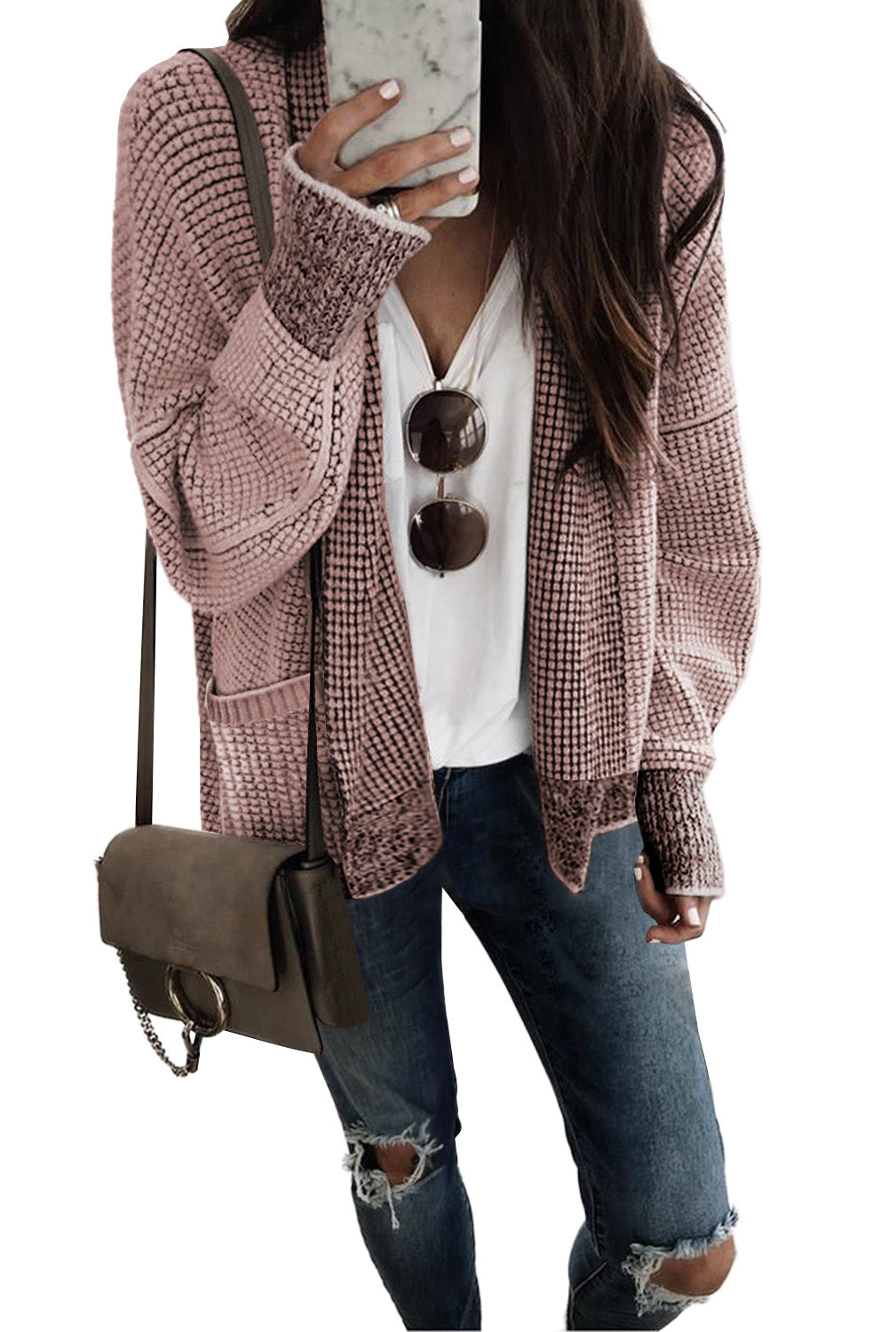 Gray Plus Size Textured Knit Cardigan