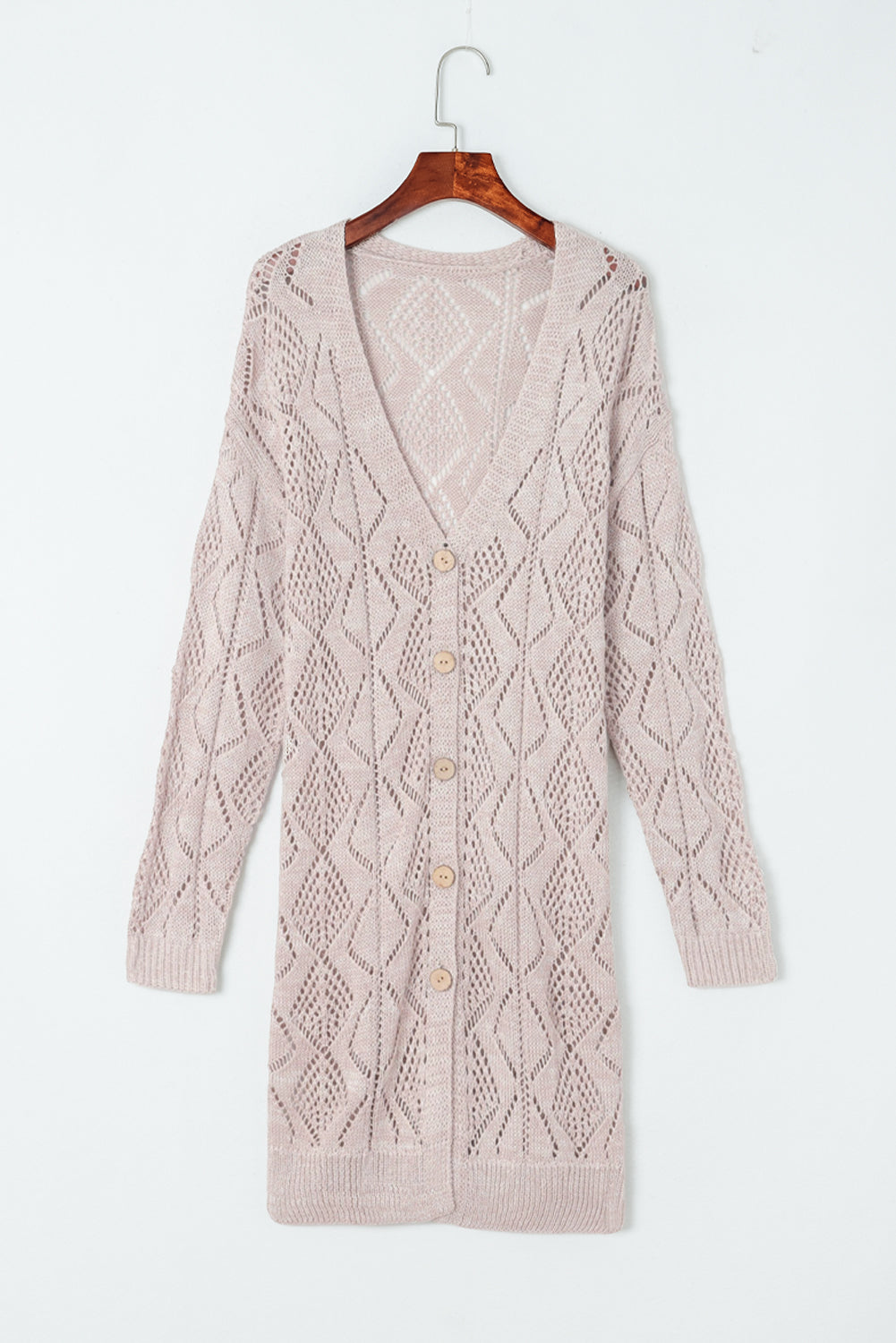 Pink Open Knit Button-Up Plus Size Cardigan