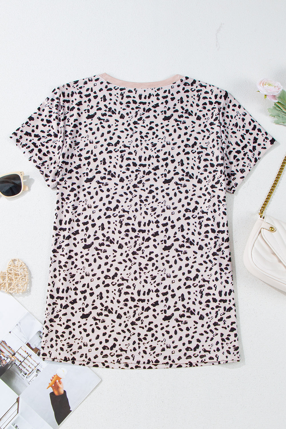 Gray Cheetah Print O-neck Short Sleeve T Shirt