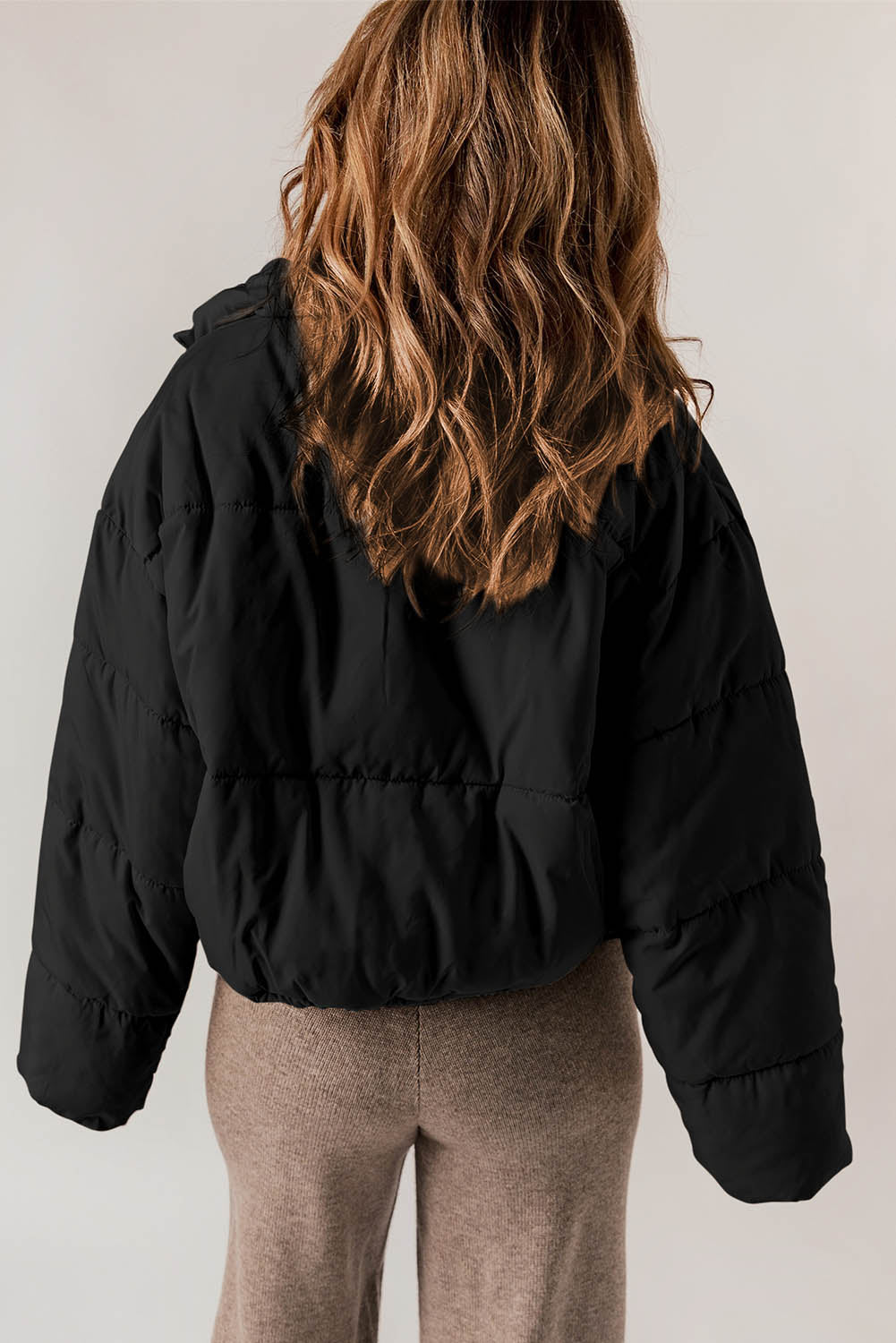 Apricot Zip Up Drawstring Hem Puffer Coat