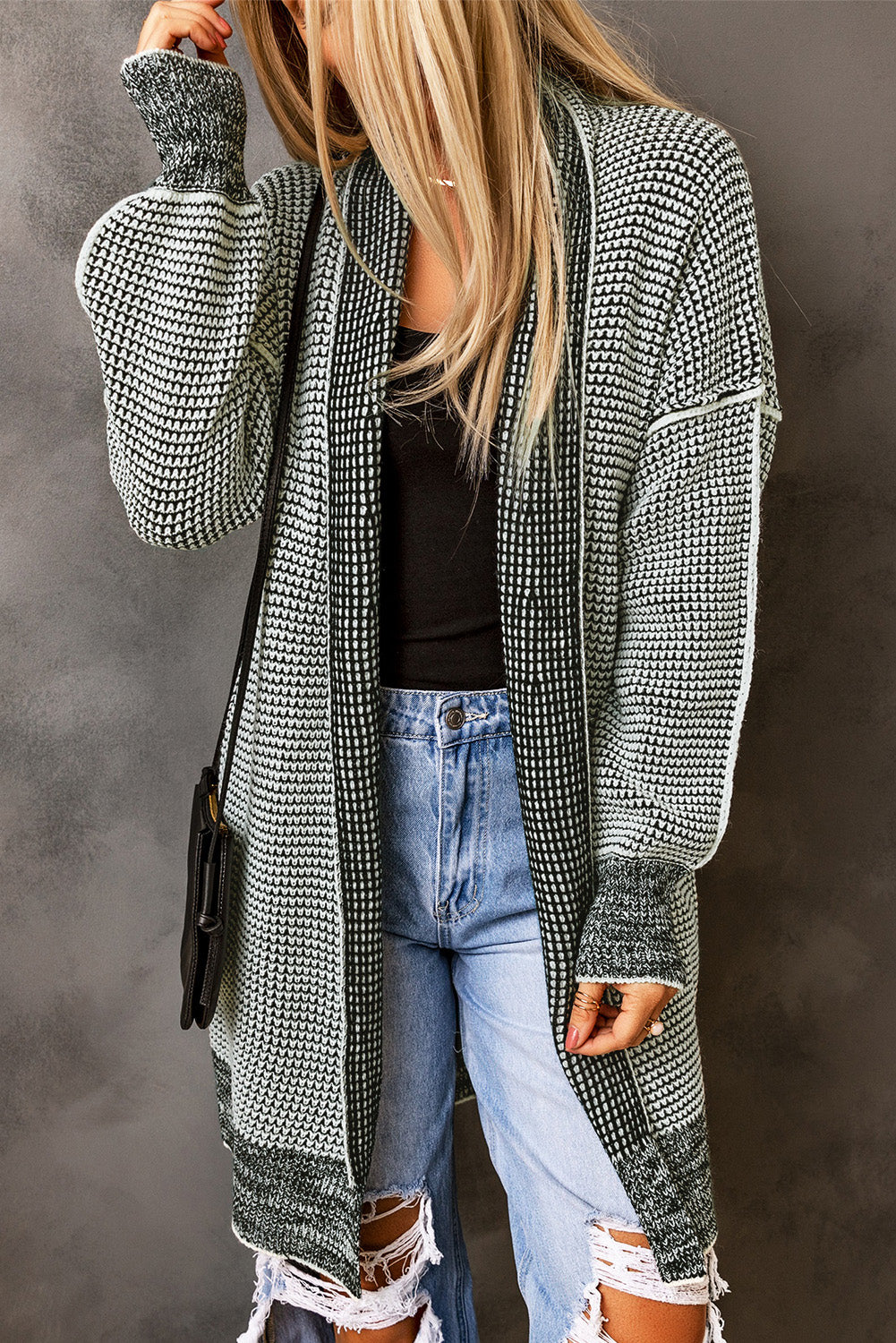 Gray Plus Size Textured Knit Cardigan