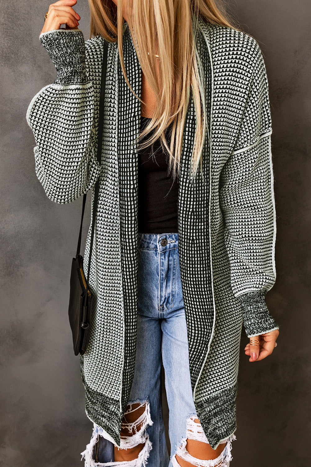 Gray Plus Size Textured Knit Cardigan