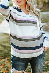 Stripe Plus Size Striped Hooded Knit Sweater