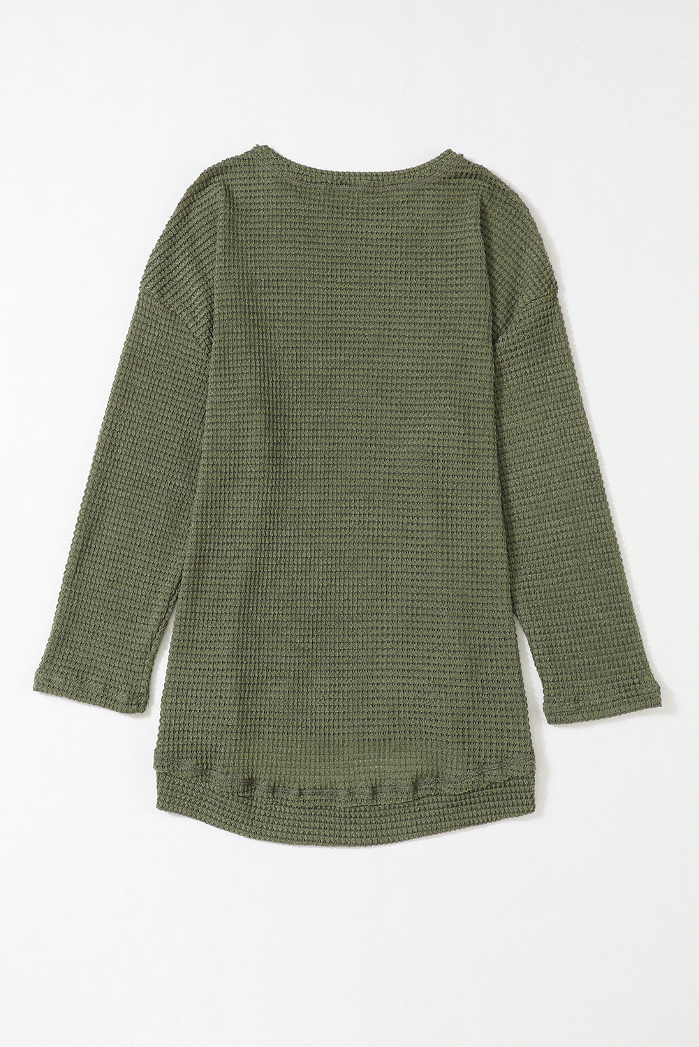 Khaki Waffle Knit High Slits Oversized Top