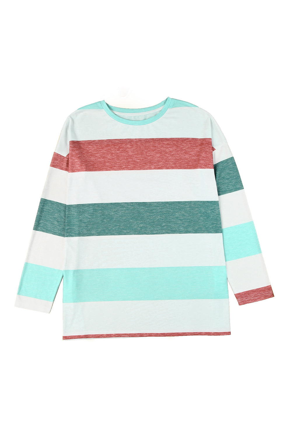 Sky Blue Stripe Plus Size Colorblock Pullover Top