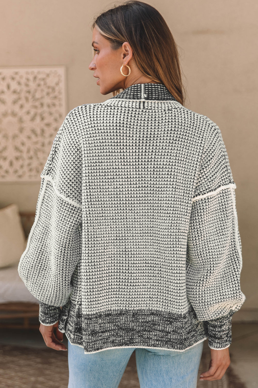 Gray Plus Size Textured Knit Cardigan