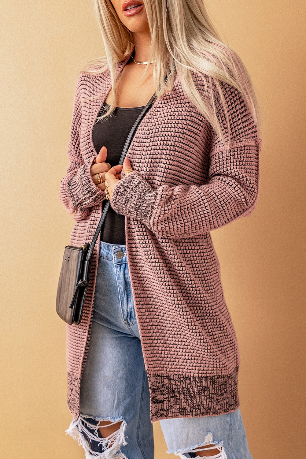 Gray Plus Size Textured Knit Cardigan