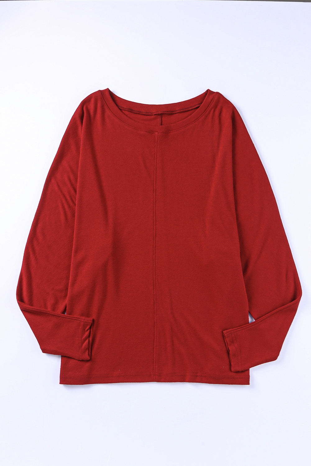 Red Dahlia Piping Detail Plus Size Long Sleeve Top