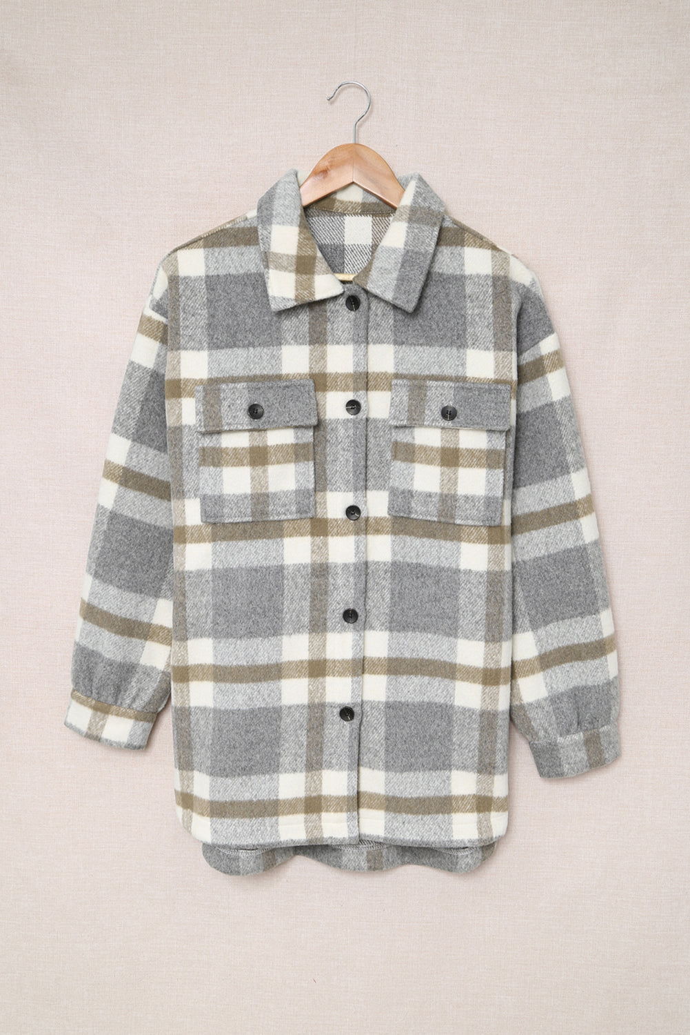 Brown Plaid Print Pocket Women Shacket