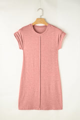 Rose Pink Center Seam Rolled Cuffs T-shirt Dress