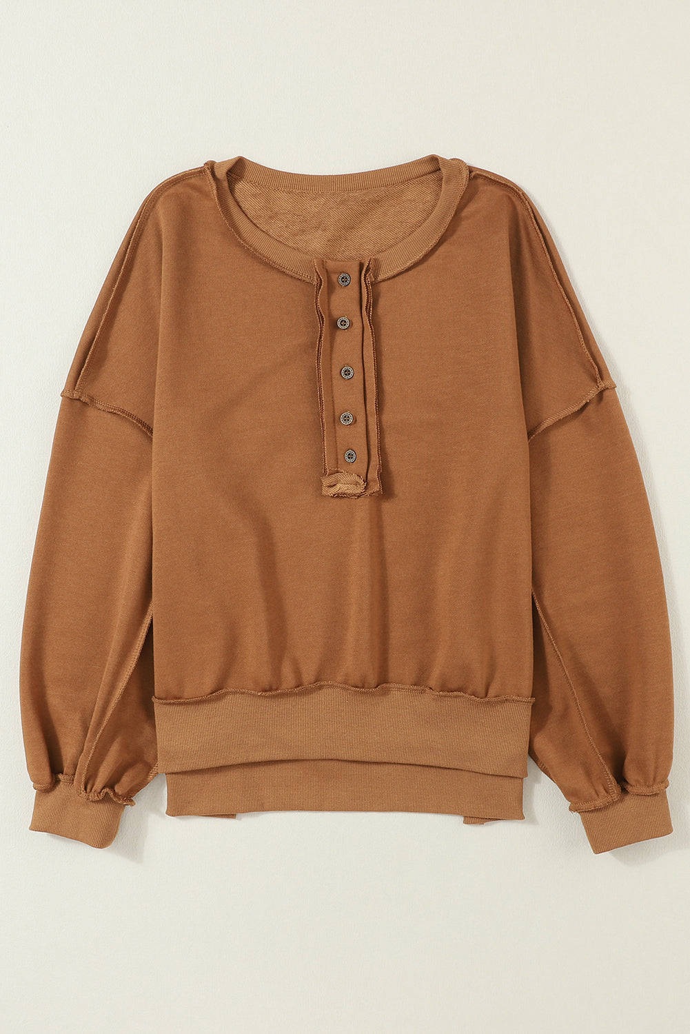 Drop Shoulder Henley Buttons Sweatshirt