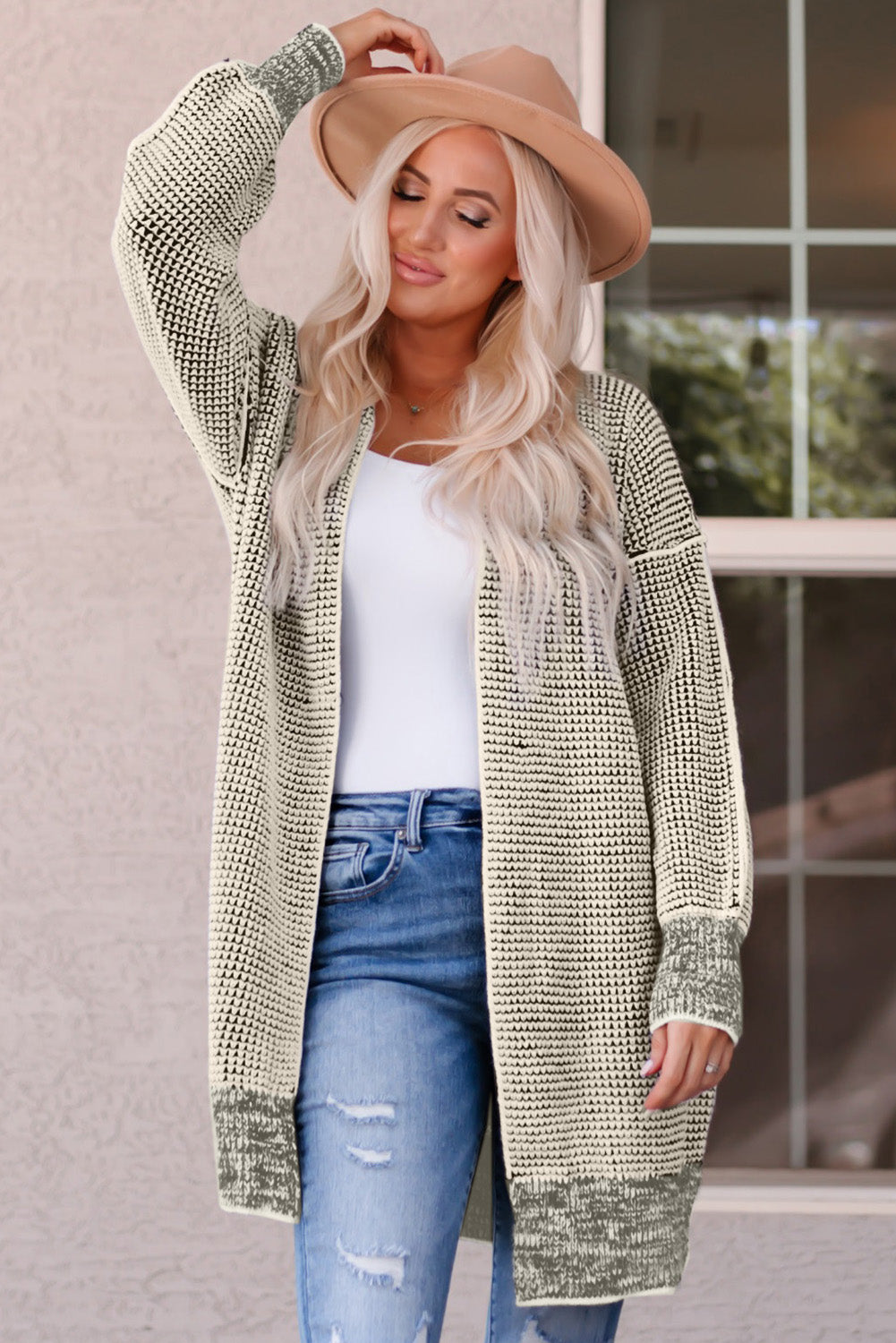 Gray Plus Size Textured Knit Cardigan